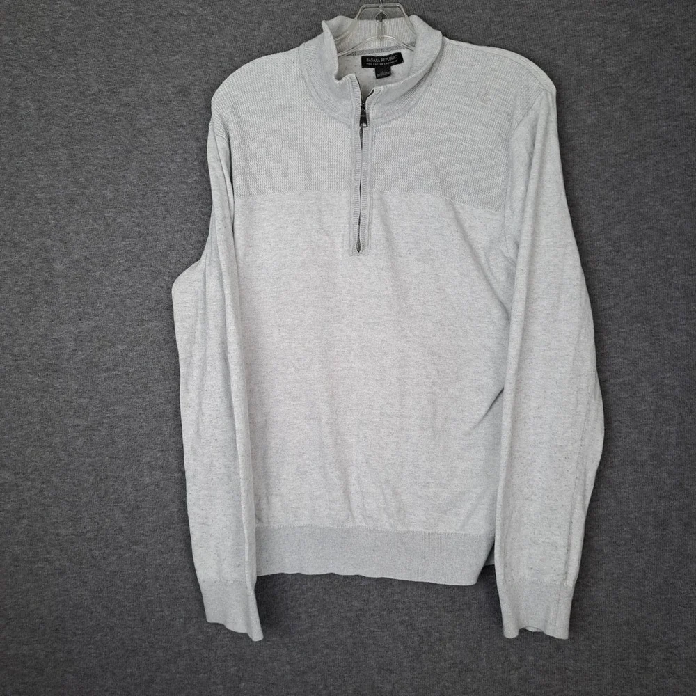 Banana Republic Pima Cotton Cashmere 1/4 Zip Sweater‎ Mens Size L Light Gray